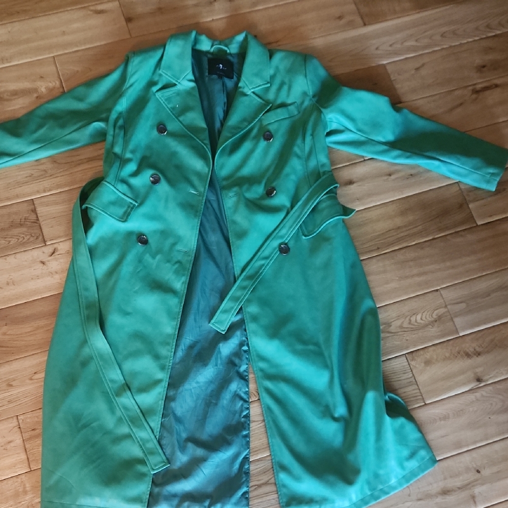 7 For All Mankind Green Trench Coat with Classic Lapel